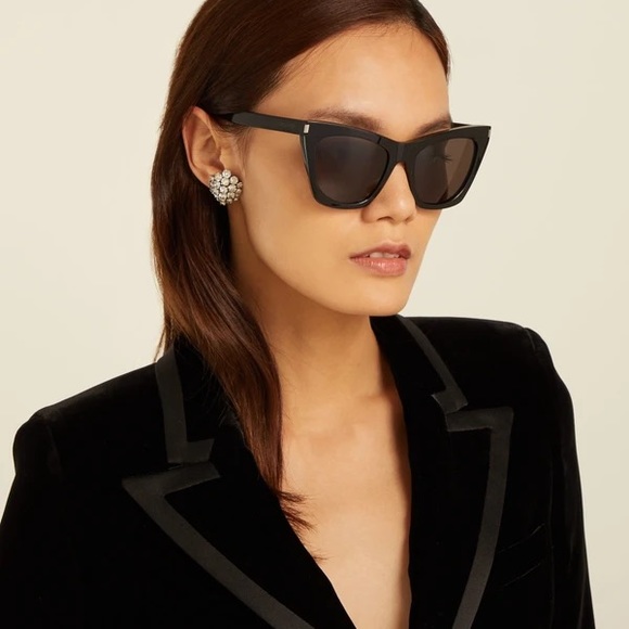 Yves Saint Laurent Black Cat-Eye Sunglasses with Brown Lenses - Picture 7 of 7